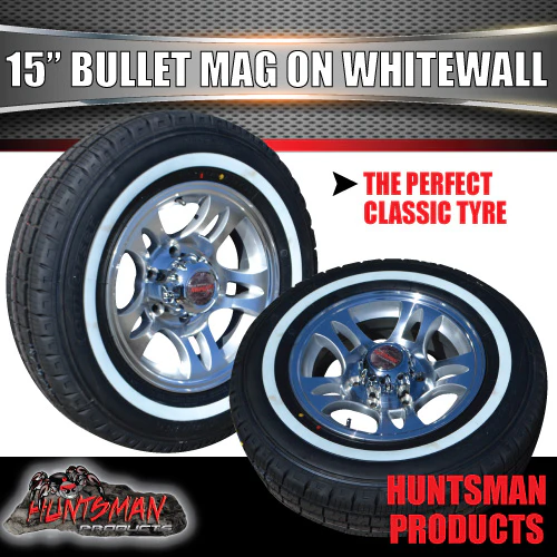 15" Trailer Caravan 6 Stud Bullet Mag & 205/75R15C Whitewall Tyre. 205 75 15 - Image 4