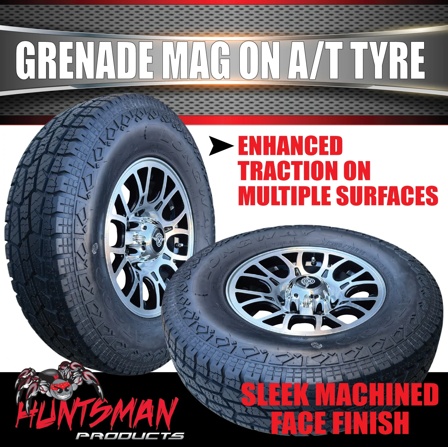 15" 6 Stud Grenade Caravan Trailer Alloy Mag Rim & 31X10.5R15 LT All Terrain Tyre