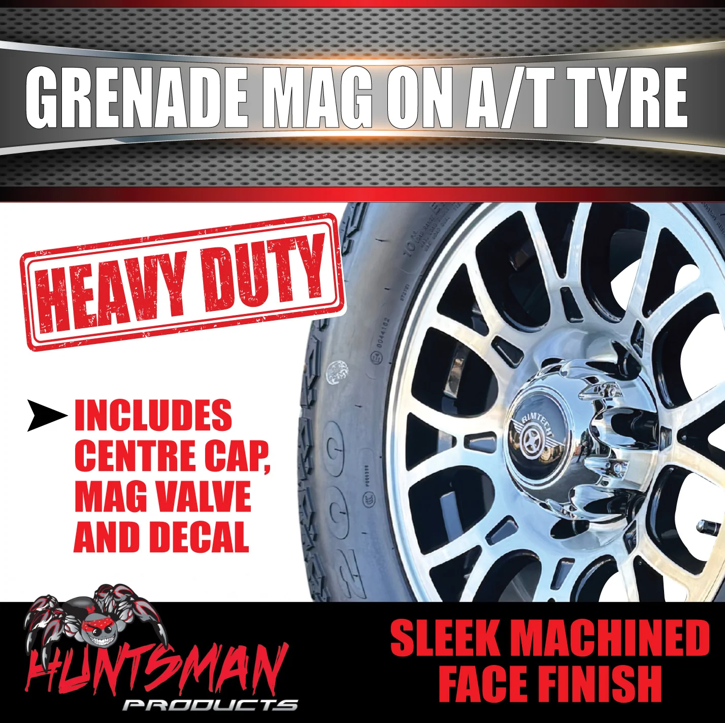 15" 6 Stud Grenade Caravan Trailer Alloy Mag Rim & 31X10.5R15 LT All Terrain Tyre - Image 2