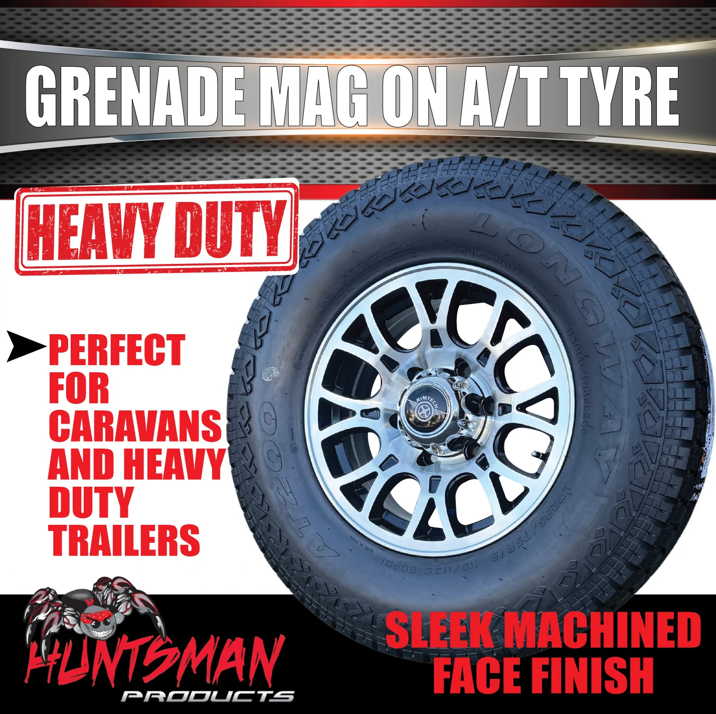 15" 6 Stud Grenade Caravan Trailer Alloy Mag Rim & 31X10.5R15 LT All Terrain Tyre - Image 3