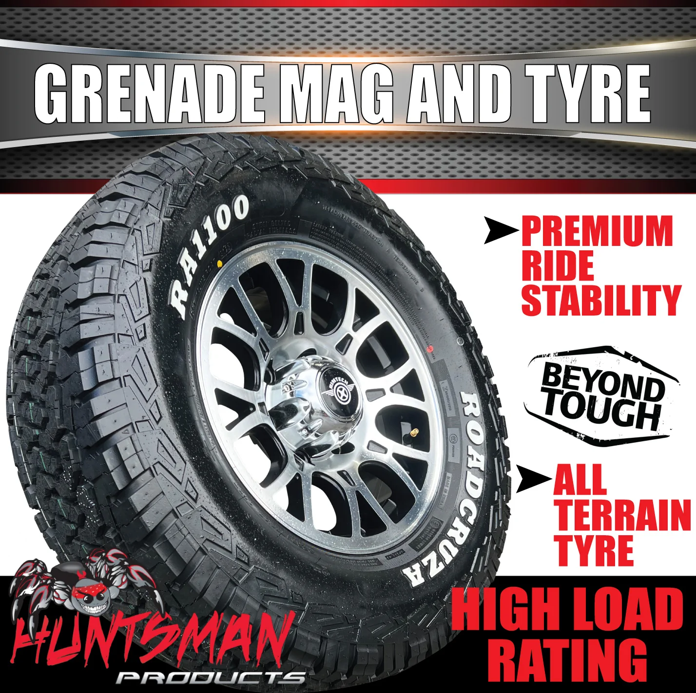 15" 6 Stud Grenade Caravan Trailer Alloy Wheel Rim & 195R15C LT Roadcruza RA1100 All Terrain Tyre 195 15