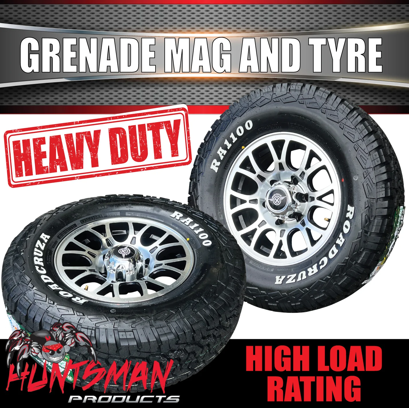 15" 6 Stud Grenade Caravan Trailer Alloy Wheel Rim & 195R15C LT Roadcruza RA1100 All Terrain Tyre 195 15 - Image 2