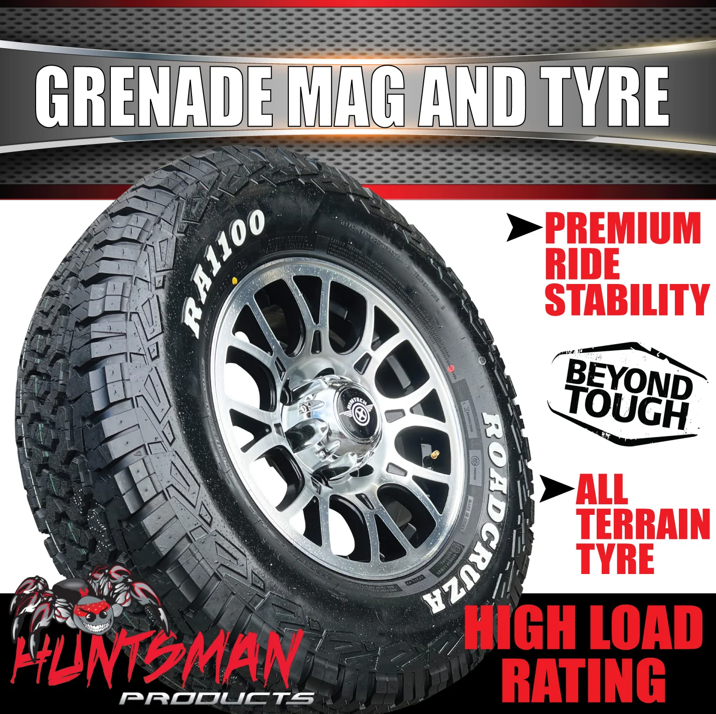 15" 6 Stud Grenade Caravan Trailer Alloy Wheel Rim & 195R15C LT Roadcruza RA1100 All Terrain Tyre 195 15 - Image 3