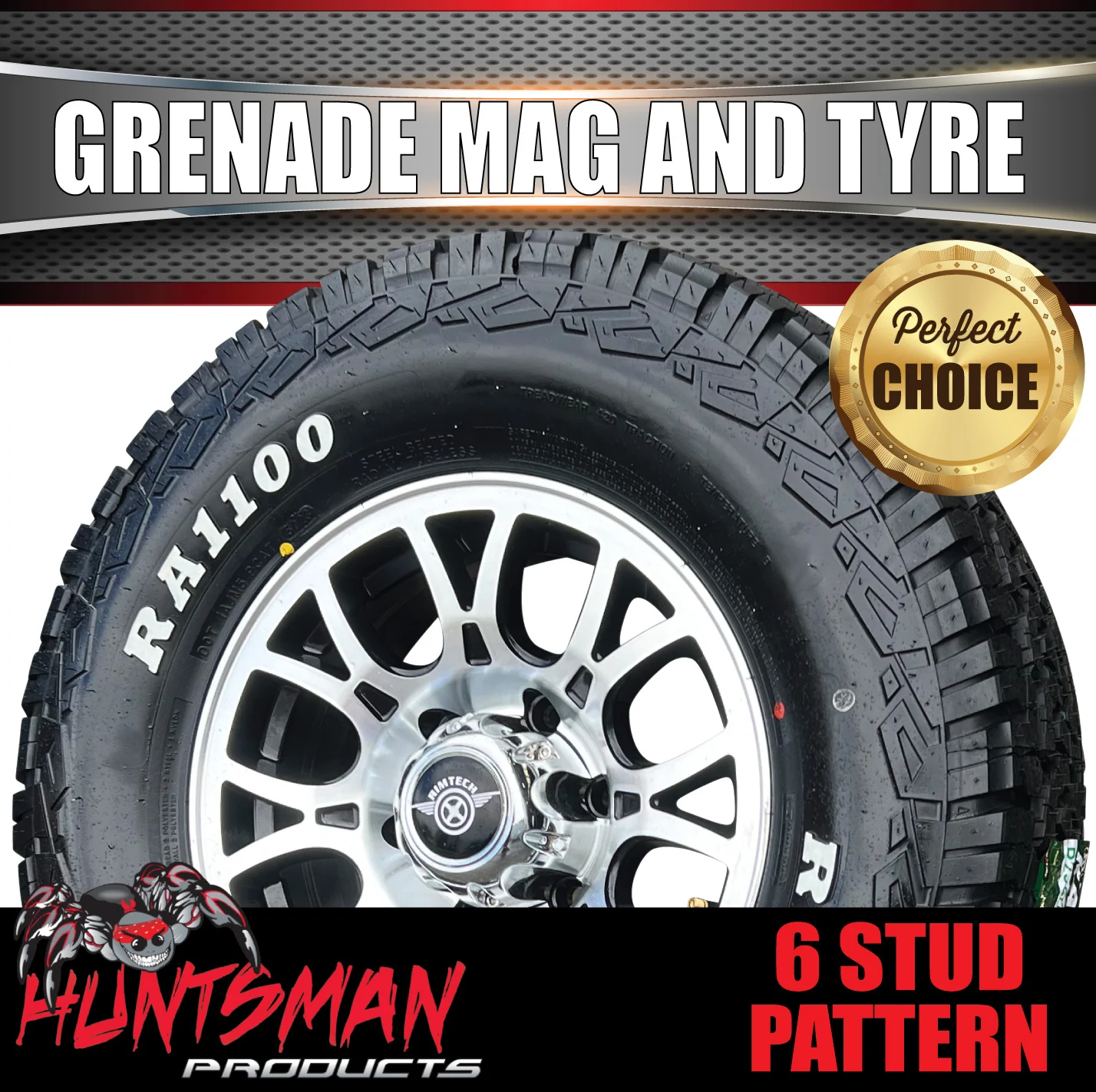 15" 6 Stud Grenade Caravan Trailer Alloy Wheel Rim & 195R15C LT Roadcruza RA1100 All Terrain Tyre 195 15 - Image 4