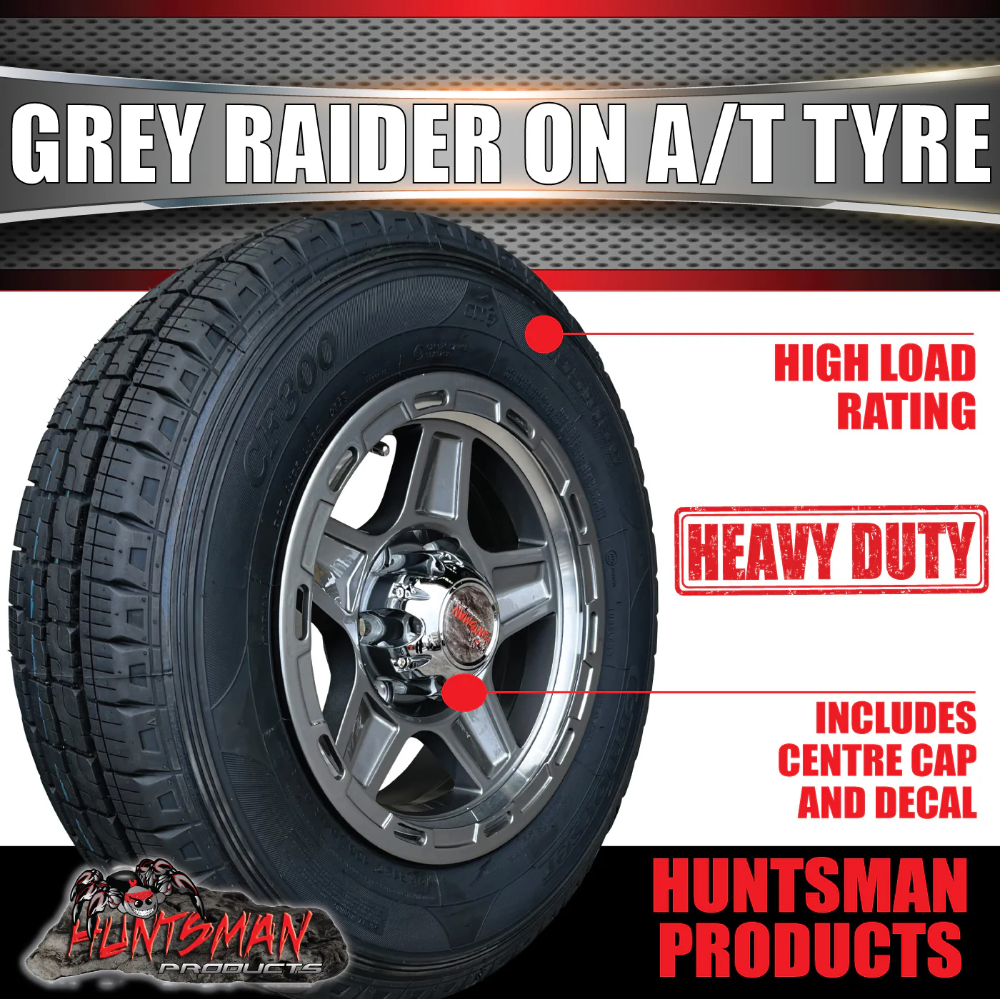 15" 6 Stud Gunmetal Raider Caravan Boat Trailer Alloy Wheel Rim & 225/70R15C Tyre