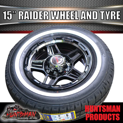15" Trailer Caravan 6 Stud Raider Mag & 195R15C Whitewall Tyre. 195 15 - Image 2