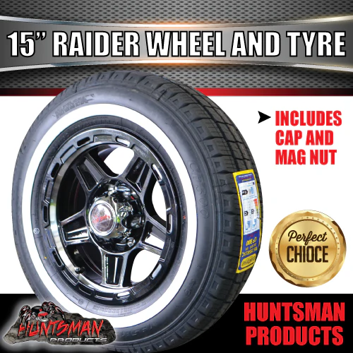 15" Trailer Caravan 6 Stud Raider Mag & 195R15C Whitewall Tyre. 195 15 - Image 3