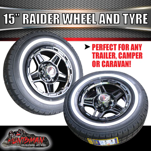 15" Trailer Caravan 6 Stud Raider Mag & 195R15C Whitewall Tyre. 195 15 - Image 4