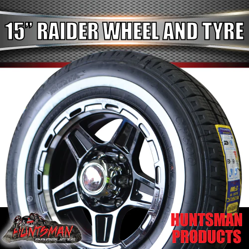 15" Trailer Caravan 6 Stud Raider Mag & 195R15C Whitewall Tyre. 195 15 - Image 6
