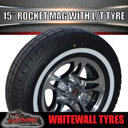 15" Trailer Caravan 6 Stud Rocket Alloy & 205/70R15C Whitewall Tyre. 205 75 15 - Image 5