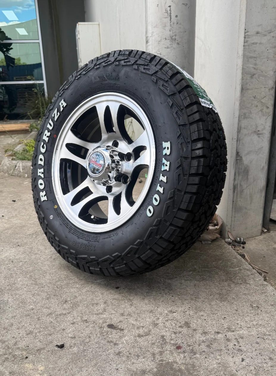 15" 6 Stud Rocket Caravan Trailer Alloy Wheel Rim & 195R15C LT Roadcruza RA1100 All Terrain Tyre 195 15