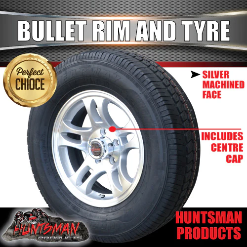 15" Trailer Caravan Ford Pattern Bullet Alloy Rim & 225/70R15C Tyre. 225 70 15