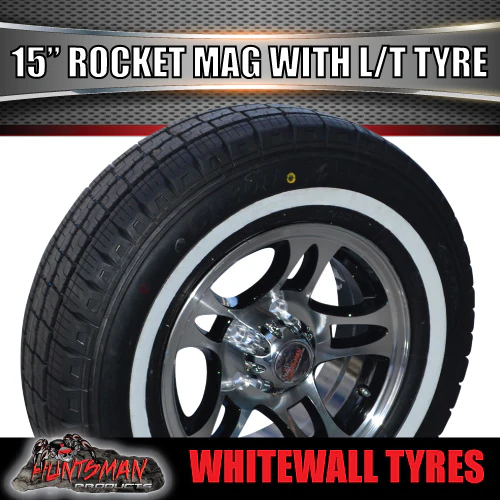 15" Trailer Caravan Ford Pattern Rocket Alloy Rim & 195R15C Whitewall Tyre. 195 15 - Image 5
