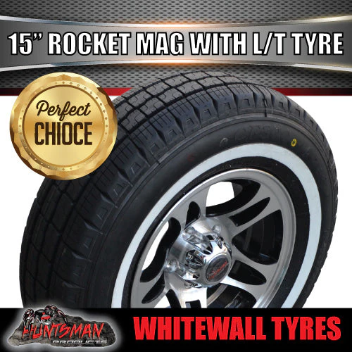 15" Trailer Caravan Ford Pattern Rocket Mag Rim & 205/70R15C Whitewall Tyre. 205 70 15 - Image 3