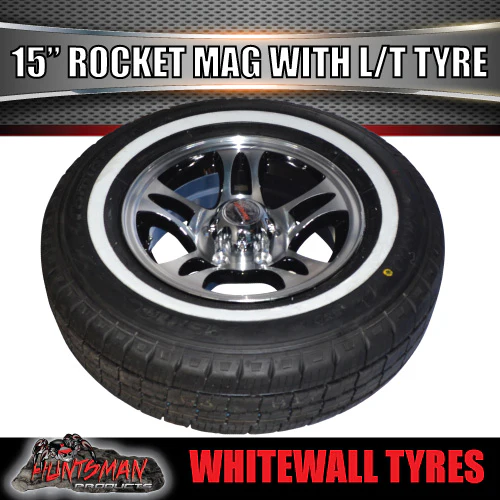 15" Trailer Caravan Ford Pattern Rocket Mag Rim & 205/75R15C Whitewall Tyre. 205 75 15 - Image 2