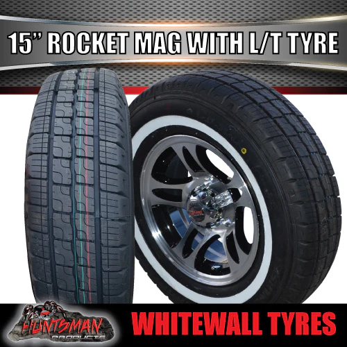 15" Trailer Caravan Ford Pattern Rocket Mag Rim & 205/75R15C Whitewall Tyre. 205 75 15 - Image 4