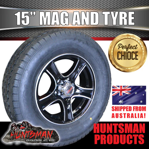 15" Trailer Caravan Ford Pattern Stealth Alloy Wheel Rim & 225/70R15C Tyre. 225 70 15