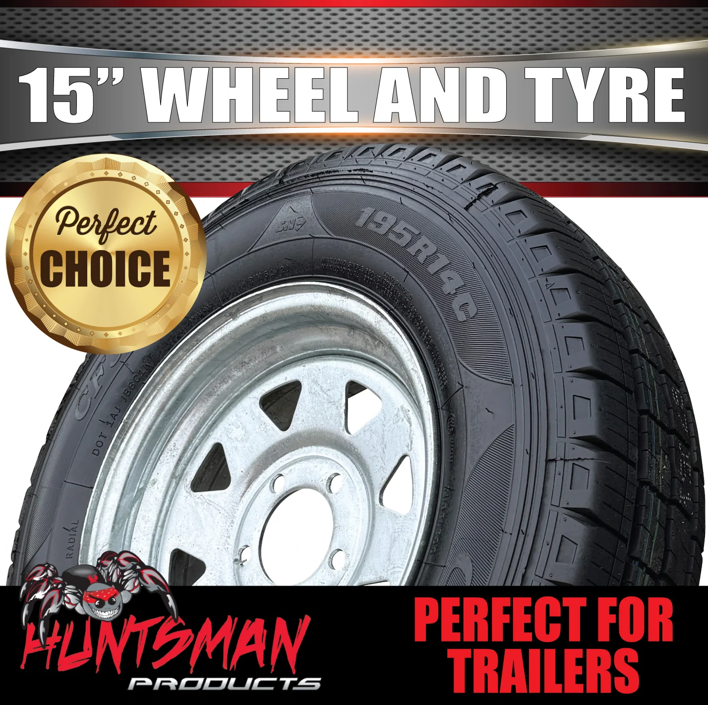 15" Galvanised Marine Ford Pattern Steel Trailer Wheel Rim & 195R15C Tyre. 195 15 - Image 4