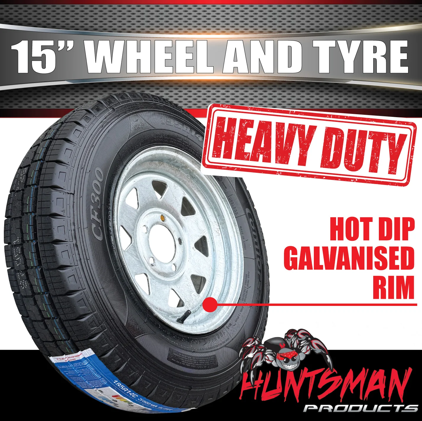 15" Galvanised Marine Ford Pattern Steel Trailer Wheel Rim & 225/70R15C Tyre. 225 70 15 - Image 2