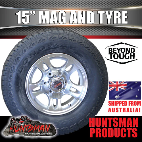 15" Trailer Caravan 6 Stud Bullet Alloy Wheel & 31X10.5R15 LT All Terrain Tyre. 31 10.5 15