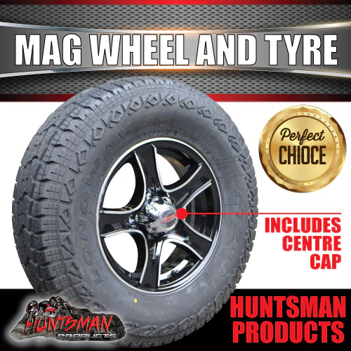 15" Trailer Caravan Stealth Alloy Mag Rim & 235/75R15 LT 10 Ply Tyre Suits Ford pattern. 235 75 15