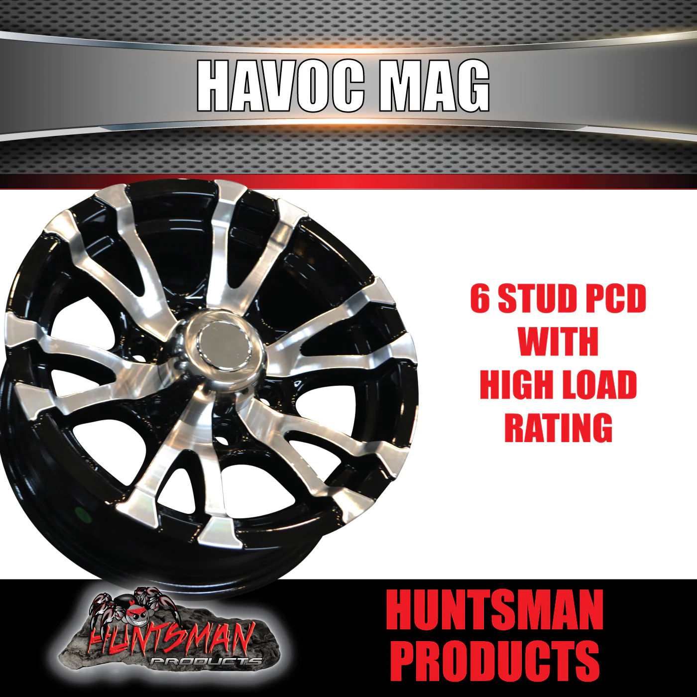 15x6 6 Stud Havoc Trailer Caravan Alloy Mag Wheel. 1280Kg Rated - Image 4