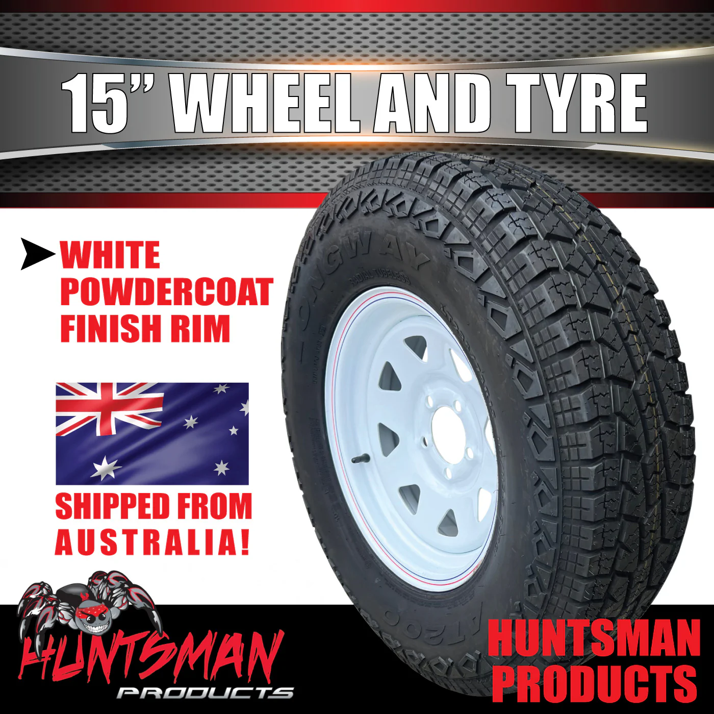15X6 Ford 5 Stud White Caravan Trailer Wheel & 235/75R15 L/T 10PLY A/T Tyre