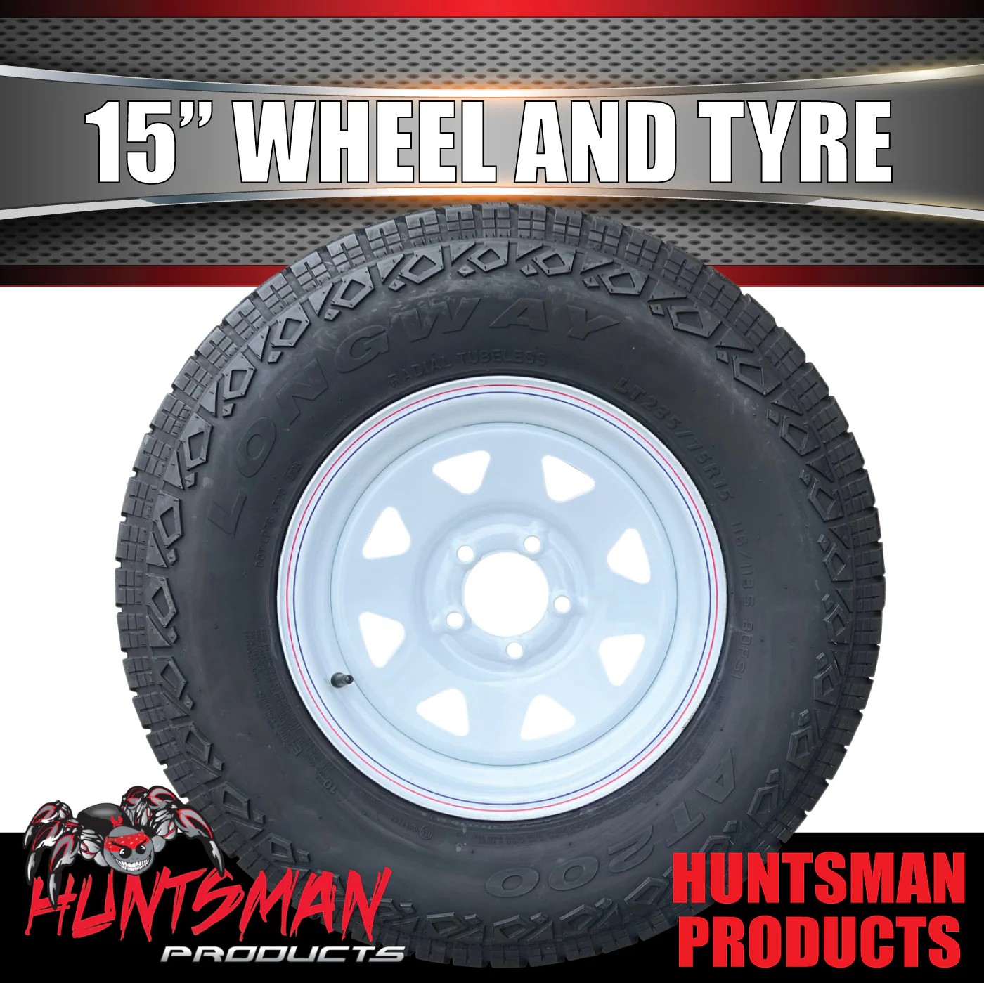 15X6 Ford 5 Stud White Caravan Trailer Wheel & 235/75R15 L/T 10PLY A/T Tyre - Image 4