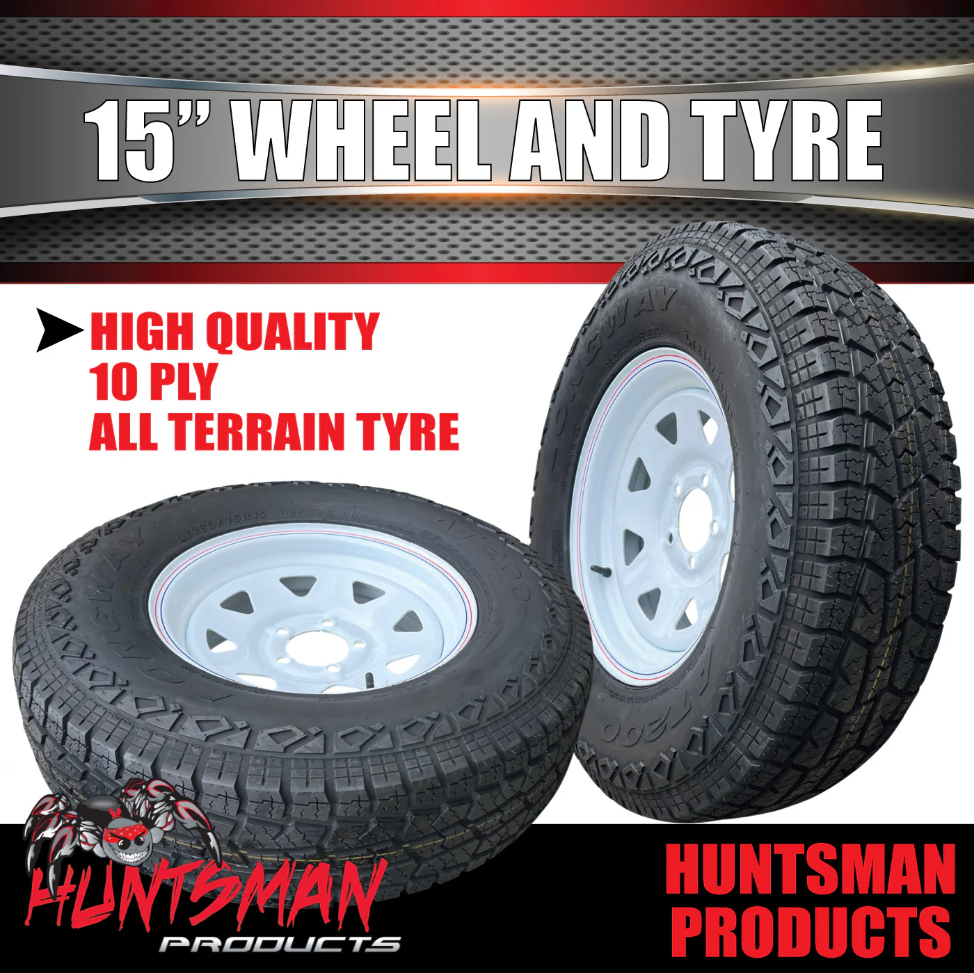 15X6 Ford 5 Stud White Caravan Trailer Wheel & 235/75R15 L/T 10PLY A/T Tyre - Image 5