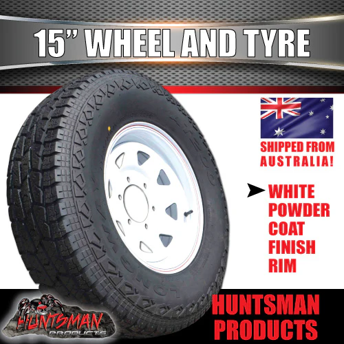 15X7 6 Stud White Caravan Trailer Sunraysia Wheel & 235/75R15 L/T 10Ply A/T Tyre - Image 5