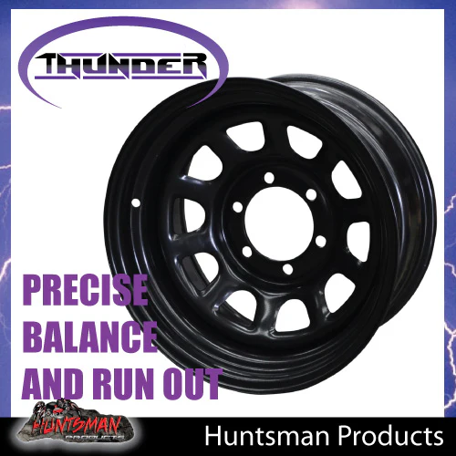15x8 6 Stud Black Thunder D Hole Steel Wheel Rim -23 Offset. 6/139.7 PCD. Fits Landcruiser, Patrol etc - Image 3