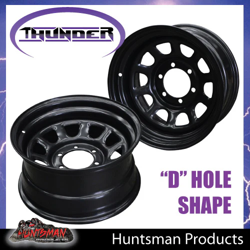 15x8 6 Stud Black Thunder D Hole Steel Wheel Rim -23 Offset. 6/139.7 PCD. Fits Landcruiser, Patrol etc - Image 4