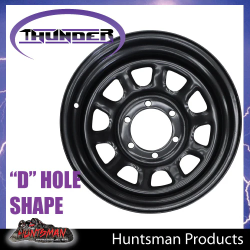 15x8 6 Stud Black Thunder D Hole Steel Wheel Rim -23 Offset. 6/139.7 PCD. Fits Landcruiser, Patrol etc - Image 7