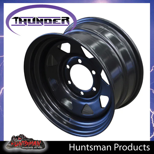 15x8 6 Stud Black Thunder Steel Rim. 0 Offset. 6/139.7 PCD. Fits Hilux, Triton, Mazda etc - Image 3