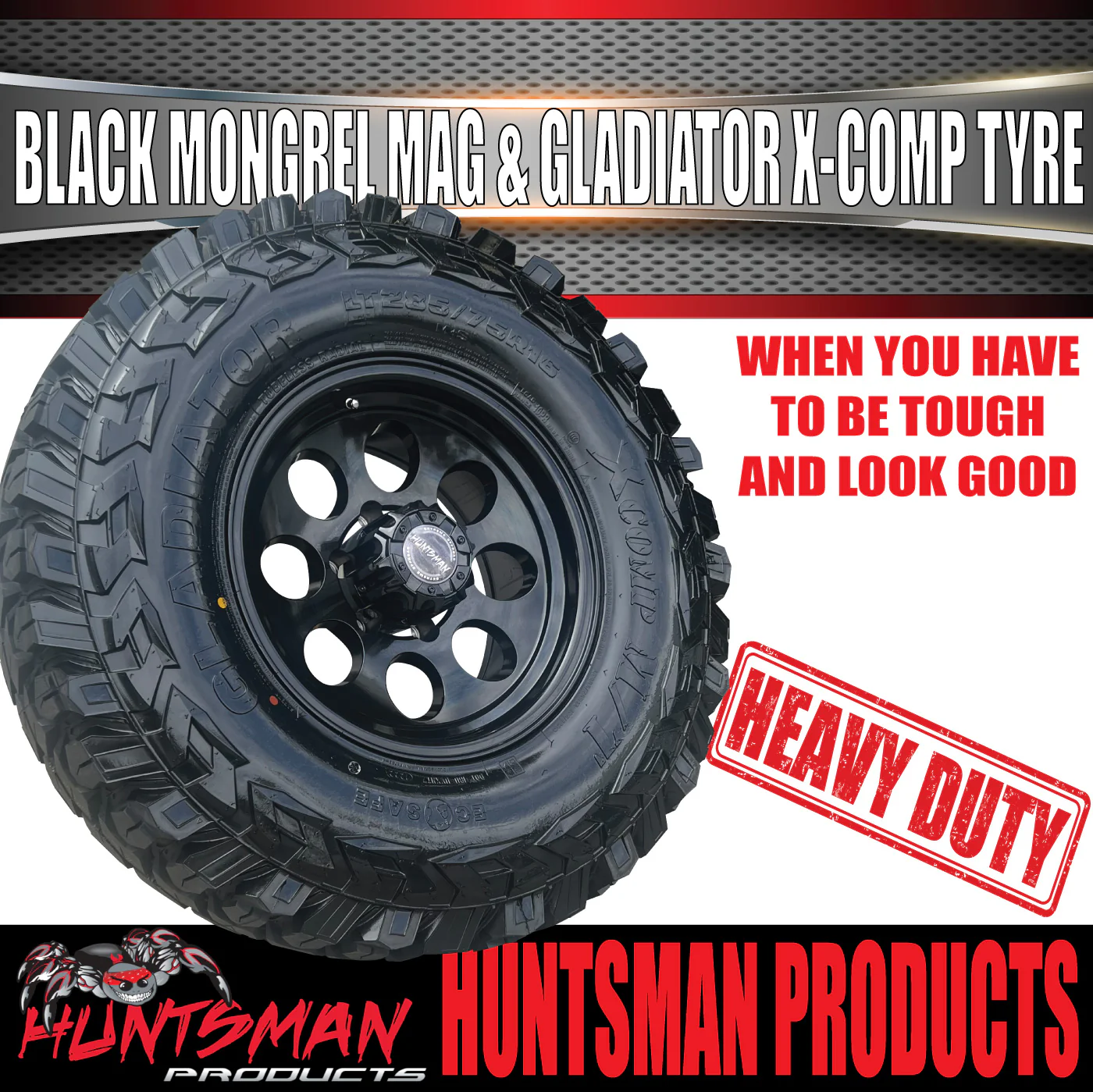 15x8 Black Mongrel Mag Wheel 6/139.7 PCD & 35X12.5R15 Gladiator X Comp Mud Tyre 35 12.5 15 - Image 6