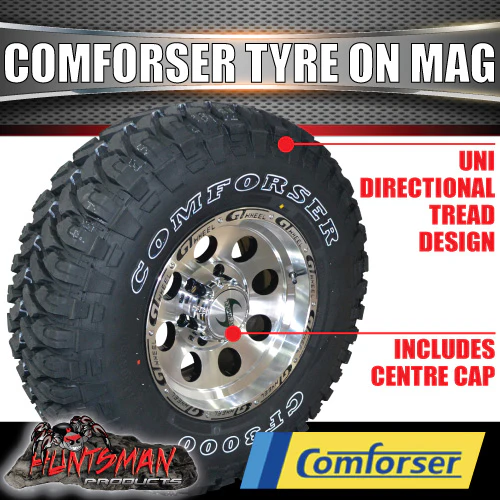 15x8 GT Alloy Mag Wheel 6/139.7 PCD & 235/75R15 Comforser Mud Tyre 235 75 15.