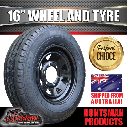16x6" 6 stud black caravan trailer steel wheel & 225/75R16C L/T tyre. 225 75 16 - Image 5