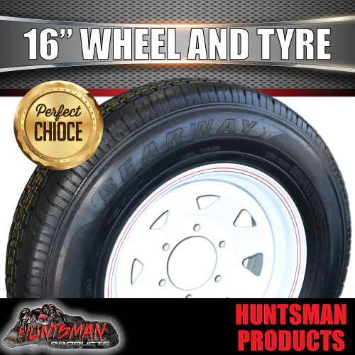 16x6" 6 stud trailer caravan white steel wheel & 225/75R16C tyre. 225 75 16 - Image 5