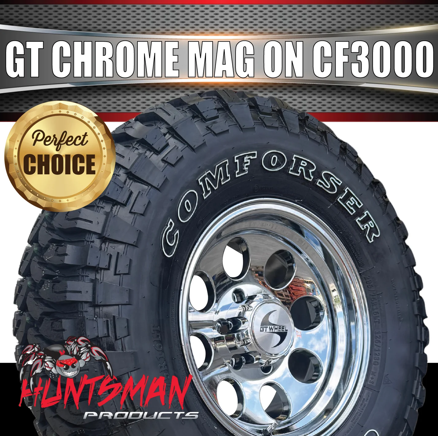 16" GT Vacuum Chrome Alloy Mag Wheel & 245/75R16 Comforser CF3000 Mud Tyre