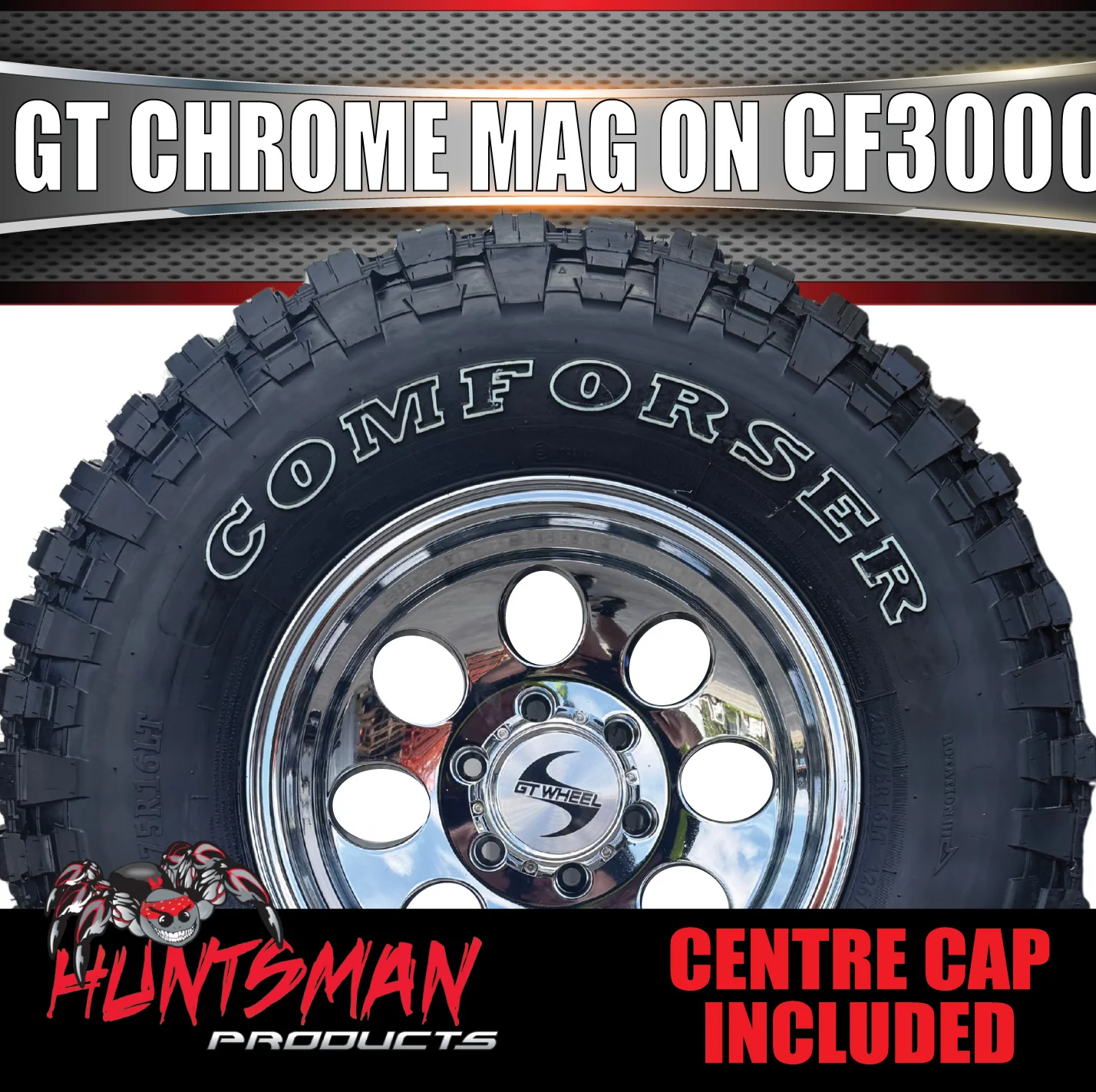 16" GT Vacuum Chrome Alloy Mag Wheel & 245/75R16 Comforser CF3000 Mud Tyre - Image 6