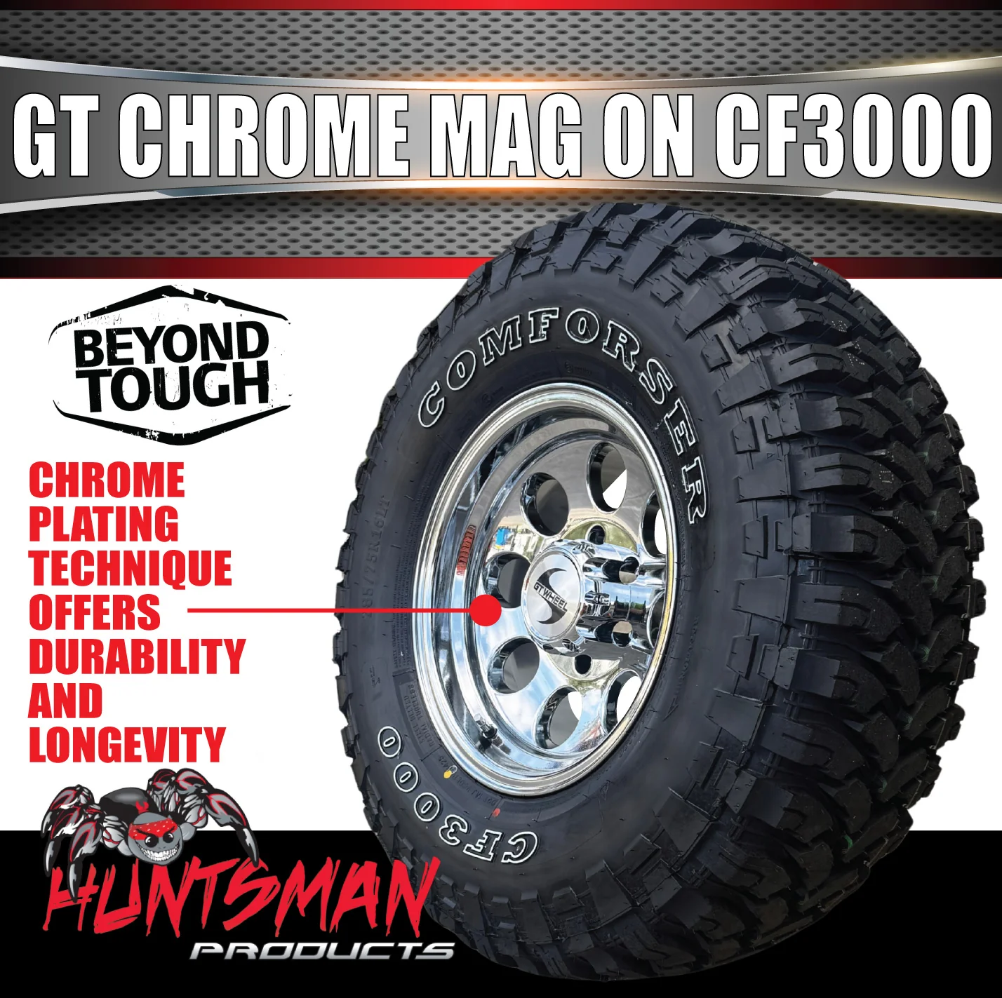 16" GT Vacuum Chrome Alloy Mag Wheel & 245/75R16 Comforser CF3000 Mud Tyre - Image 7