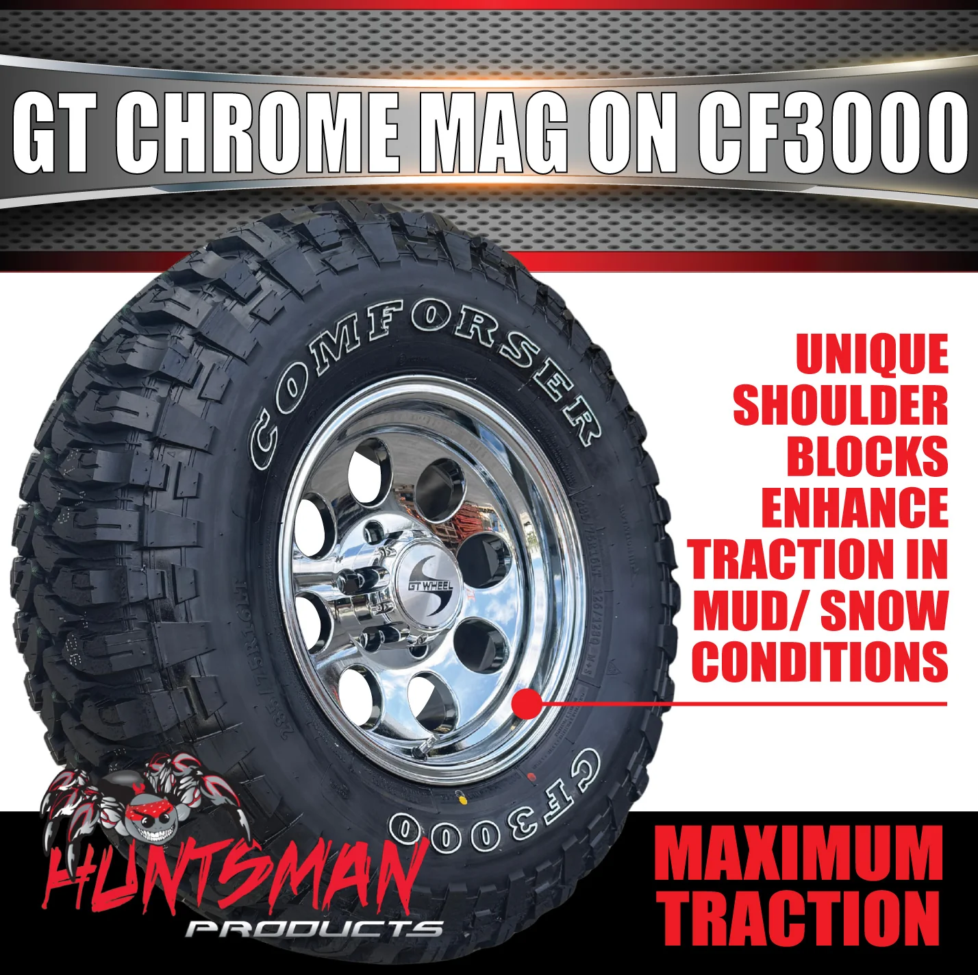 16" GT Vacuum Chrome Alloy Mag Wheel & 245/75R16 Comforser CF3000 Mud Tyre - Image 8