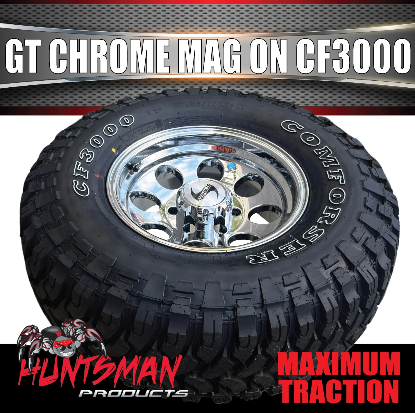 16" GT Vacuum Chrome Alloy Mag Wheel & 245/75R16 Comforser CF3000 Mud Tyre - Image 3