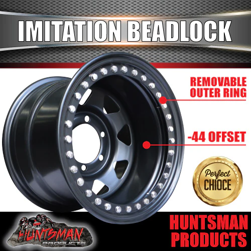 16X10 6/139.7 PCD -44 Offset Steel Imitation Beadlock Rim Stainless Bolt 8 spoke. Fits Landcruiser, Patrol etc
