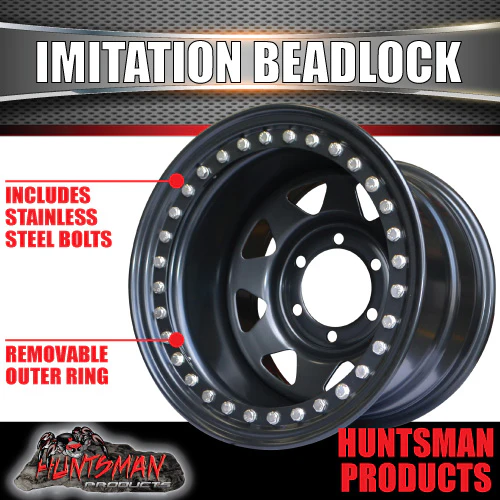 16X10 6/139.7 PCD -44 Offset Steel Imitation Beadlock Rim Stainless Bolt 8 spoke. Fits Landcruiser, Patrol etc - Image 2