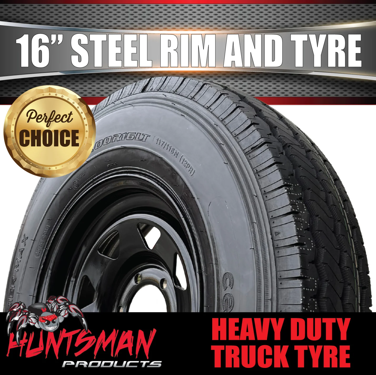 16x6" Plant Trailer Black 6 Stud Steel Rim & 7:00R16 L/T Truck Tyre 1200kg - Image 4