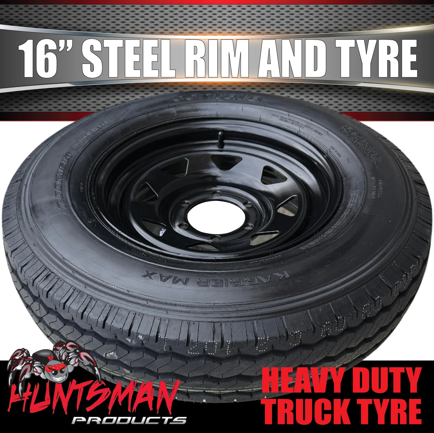 16x6" Plant Trailer Black 6 Stud Steel Rim & 7:00R16 L/T Truck Tyre 1200kg - Image 5