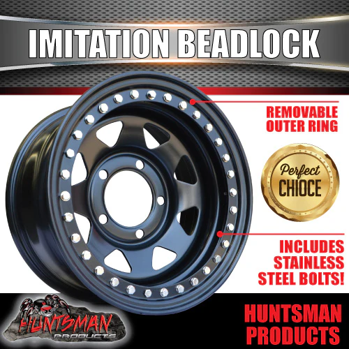 16X8 5/150 PCD 0 Offset Steel Imitation Beadlock Rim. Fits Toyota Landcruiser