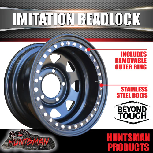 16X8 5/150 PCD -50 Offset Steel Imitation Beadlock Rim.   Fits Toyota Landcruiser 76, 78, 79