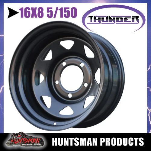 16x8 5/150 PCD Black thunder Steel Wheel Rim -50 Offset. Fits Toyota Landcruiser